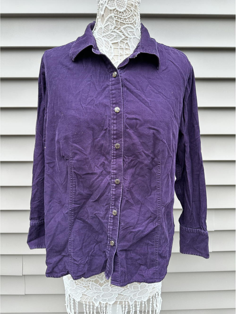 Talbots Petites Purple Corduroy Button Up Shirt Vintage Inspired Classic